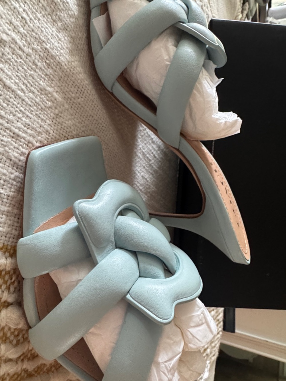 COACH Women's Pale Blue Knotted Leather Slide heel sandal with org box - Picture 4 of 10